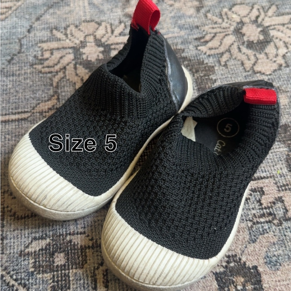Cat & Jack Black Slip-On Kids Sneakers with Red Accents